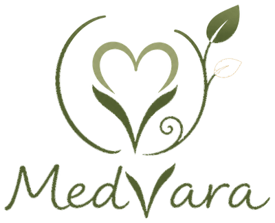 MedVaras logotyp med hjärta, spiral och löv