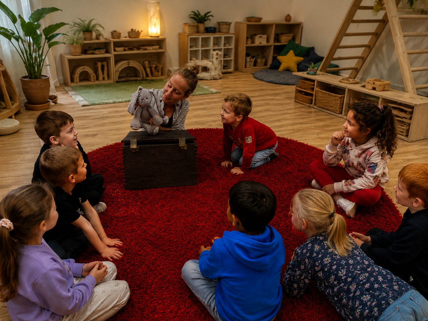 Kaninen Trulls möter en barngrupp